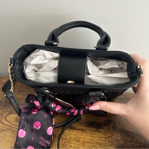 NWT Juicy Couture Holding the Line Black Cherry Mini Tote Bag Crossbody Gold - Picture 4 of 5